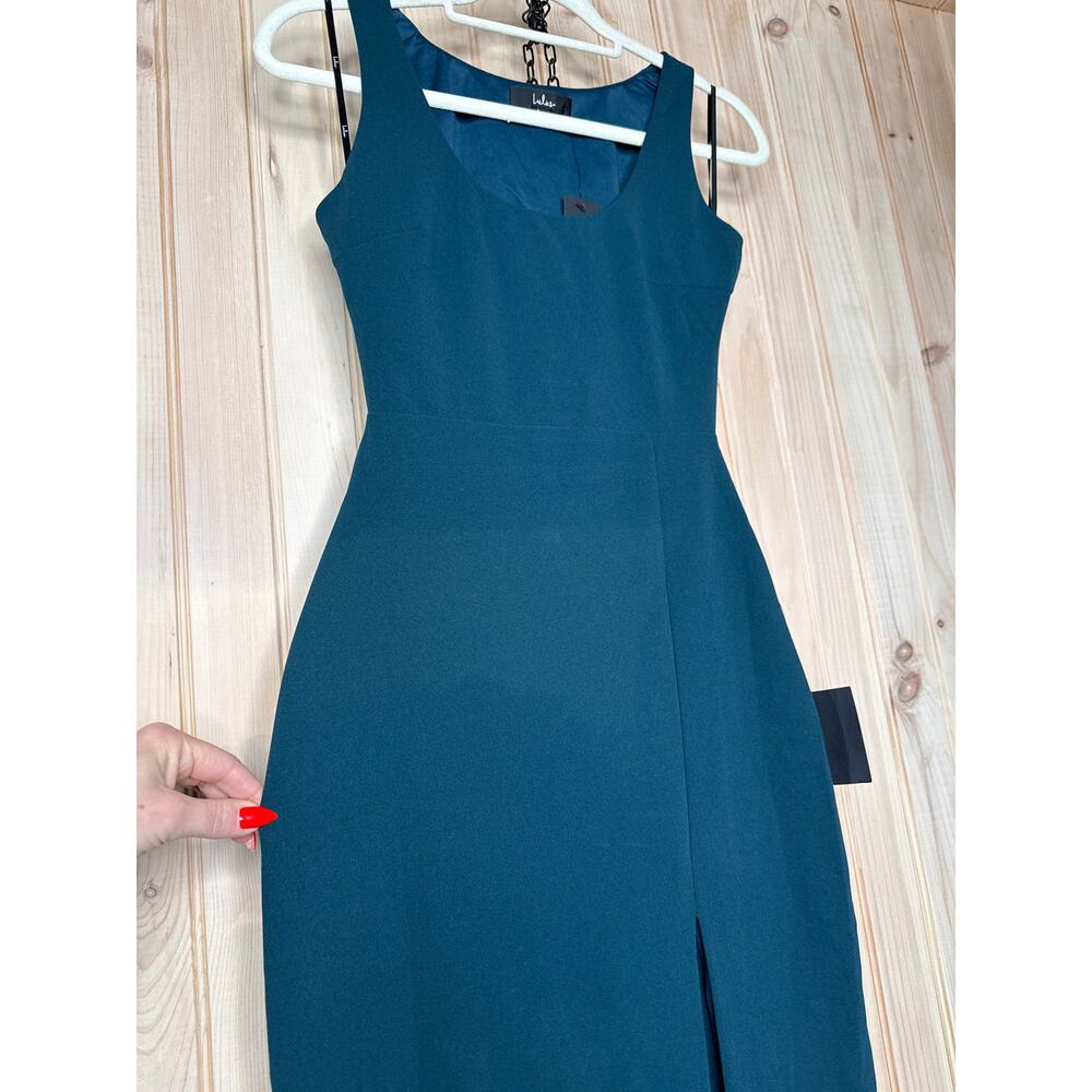 Lulu's Deep Teal Scoop Neck Midi Dress with Side Slit - Picture 4 of 7